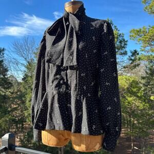 Vintage 60s/70s Dotted Floral Knit Balloon Puff Sleeve Ascot Peplum Blouse S
